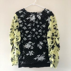 Preen Line Black & Yellow Ruched Sleeve Blouse